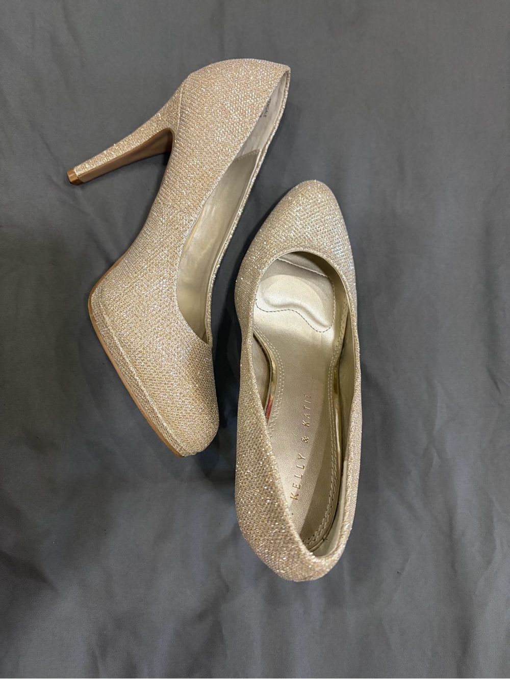 Kelly & Katie Champagne Glitter Pointed-Toe High Heels